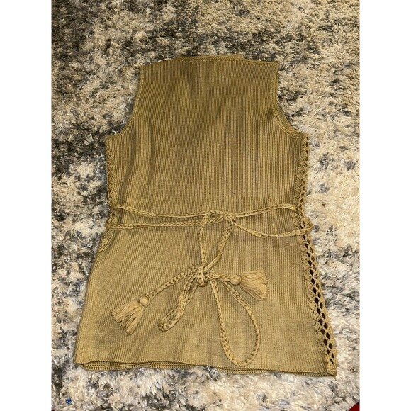 Vintage 70s 60s Hippie Leather Crochet Button Front Vest Brown Womens Boho M - Picture 3 of 6